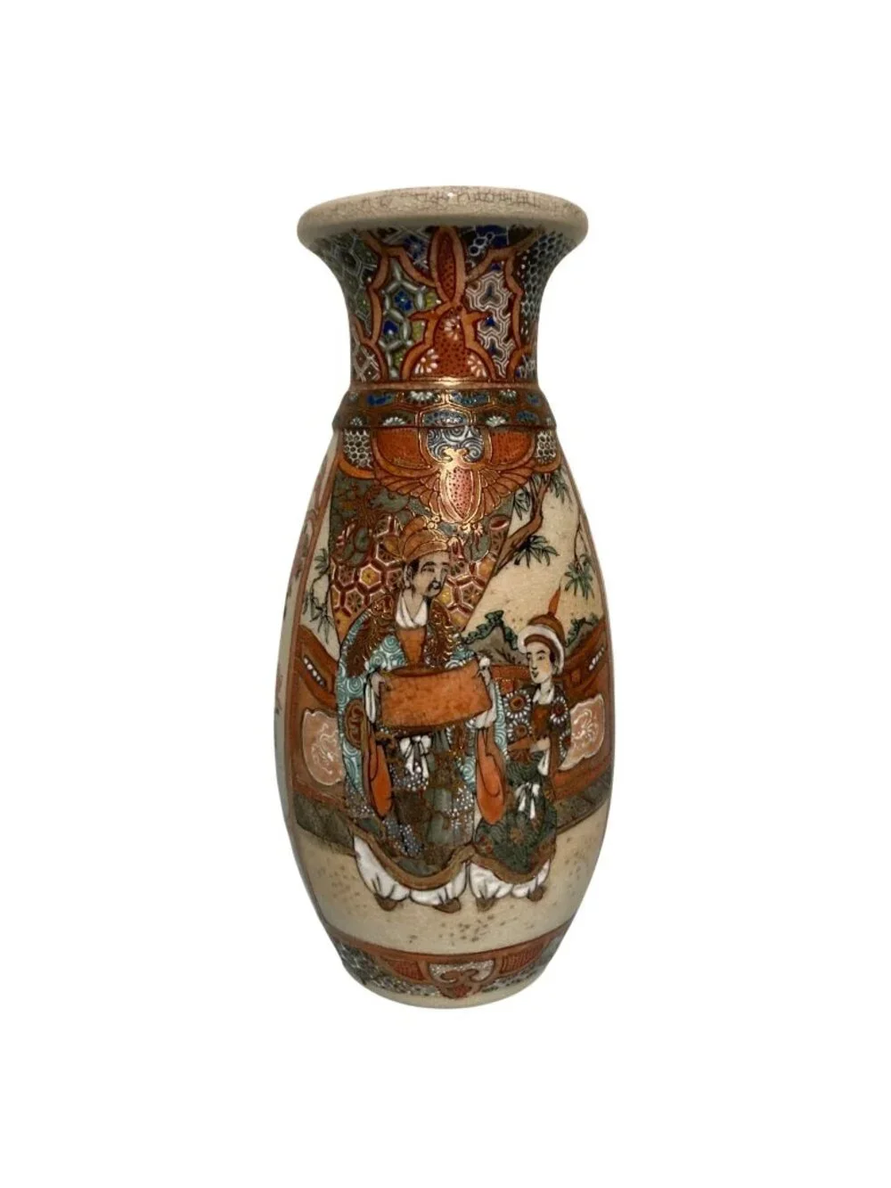 Antique Japanese Meiji Period Satsuma Vase Hand Painted Teacher And Student